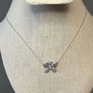 0.1 CTW Natural Diamond Butterfly Necklace 18" on S925 Sterling Silver Chain
